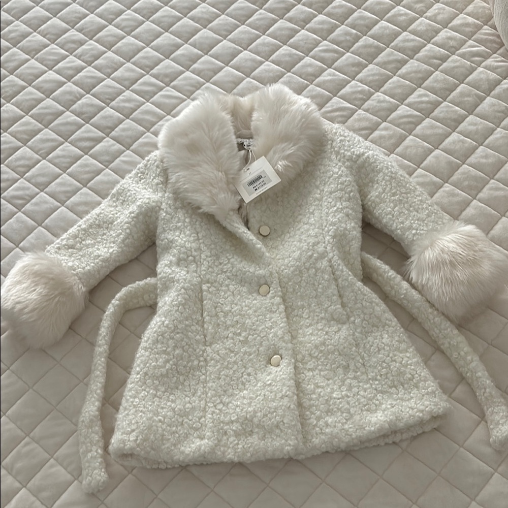 Rachel Zoe Cream Pea Coat with Plush Texture